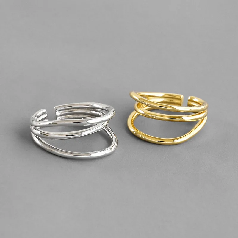 

100% 925 sterling silver Three-layer line women's rings fine jewelry, minimalist gold color engagement ring woman accessories