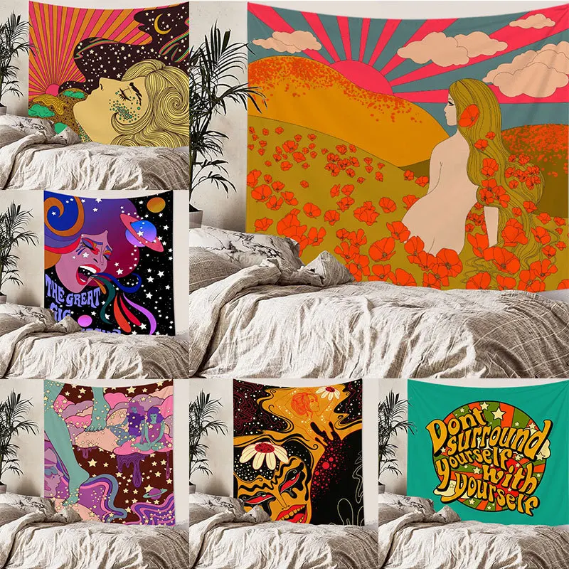 

Nordic Color Tapestry Live Hanging Cloth Background Fabric Room Bedroom Decorative Home Tapestry Printing Wall Decor 150x200cm