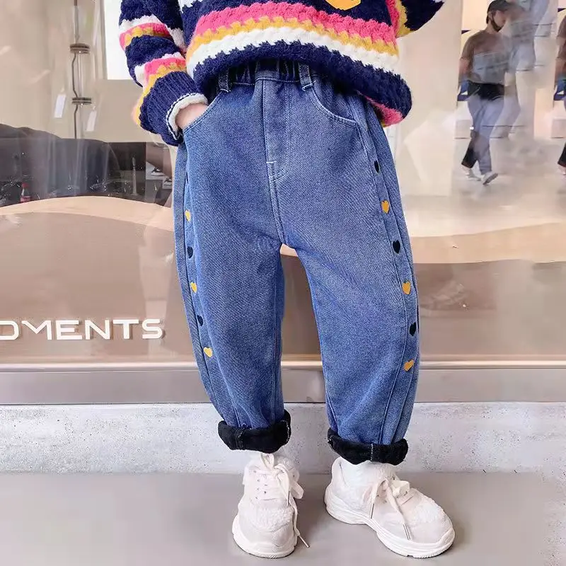 

Girls Jeans 2022 Fall Winter New Style Children's Fashion Trousers Children's Baby Loose Casual Pants