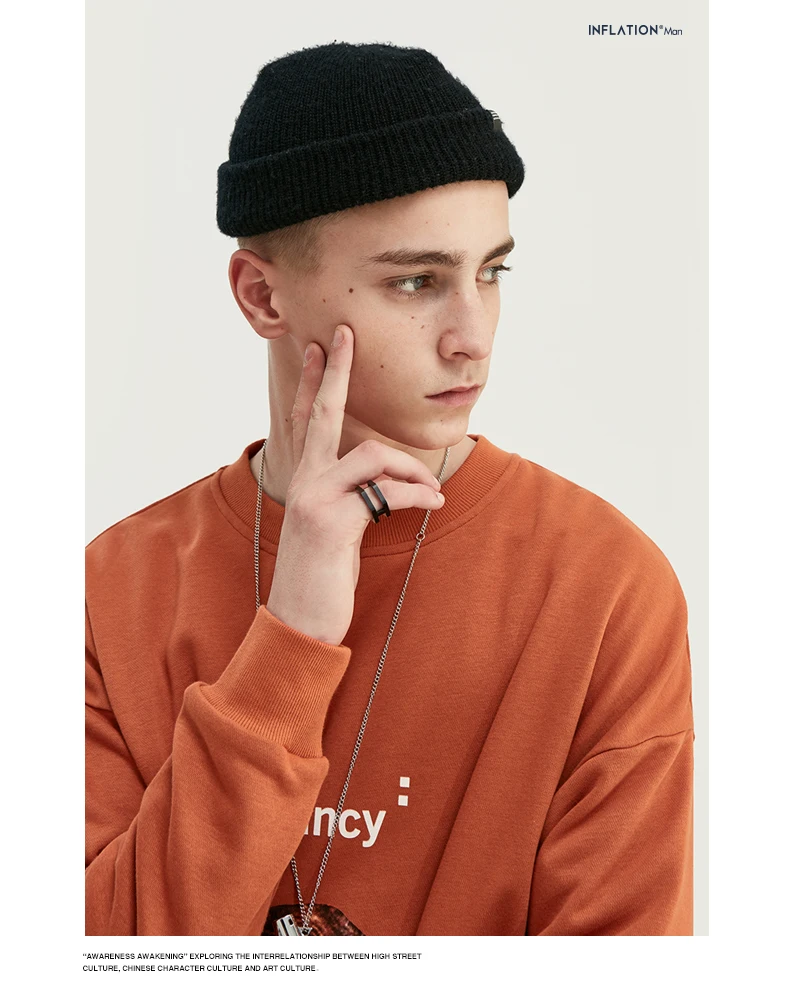 INFLATION/Мужская толстовка; детская флисовая мужская толстовка с принтом; оранжевая и Черная Мужская свободная уличная одежда; Мужская толстовка; 9630W