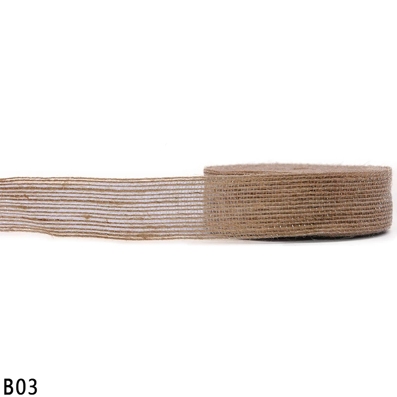 B03-2.5cm 10M/roll 15-38mm Natural Jute Burlap Ribbon Hemp Ribbon Material Wedding Party Home DIY Gift Box Wrapping Belt Decoration Crafts - Цвет: B03-2.5cm