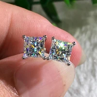 high quality white square color cut 8mm moissanite diamond stud wedding jewelry charles colvard silver ear ring