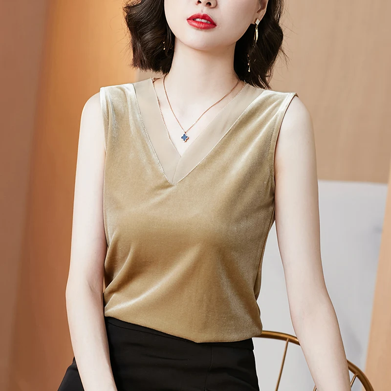 

Korean Fashion Velvet Tank Top Women Office Lady Cami Top Streetwear Mesh Black Women Spaghetti Strap Tank Top Ropa De Mujer
