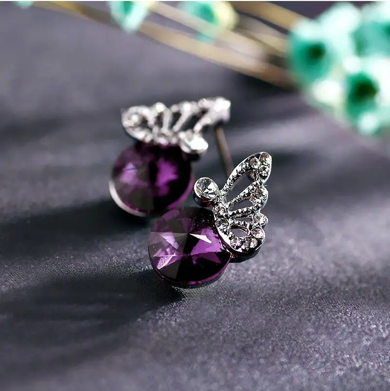 Модные Изящные круглые серьги-гвоздики в форме бабочки с кристаллами 2018
