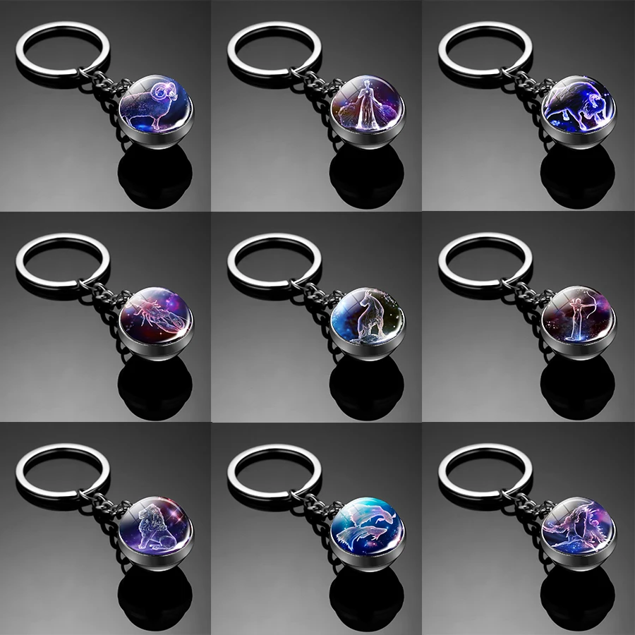 12 созвездий светящийся брелок стеклянная подвеска в форме шара зодиакальный