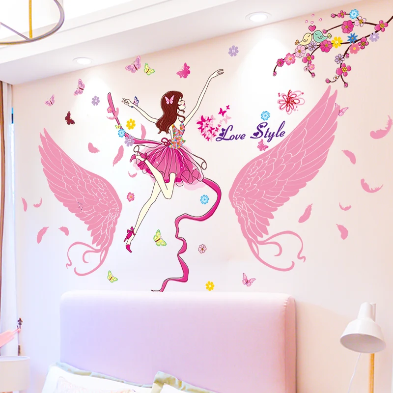 Виниловые наклейки на стену с изображением девочки Танцовщицы сделай сам перья