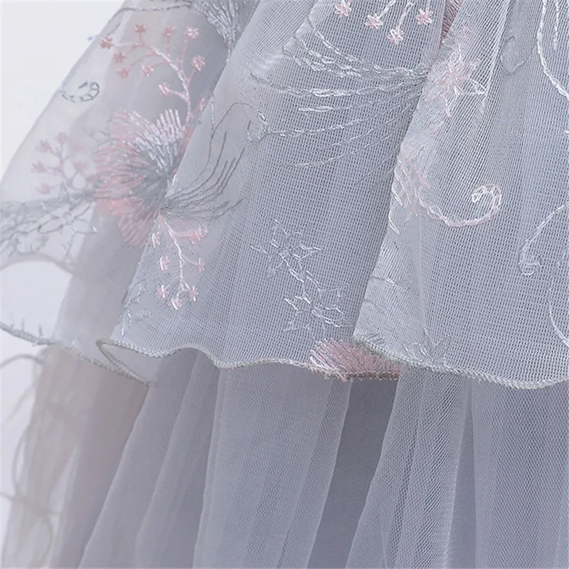 Baby Girls Grey Princess Dress for Christmas Children Ball Gown Dresses for 1st Birthday Party Kids Elegant Embroidery Dresses