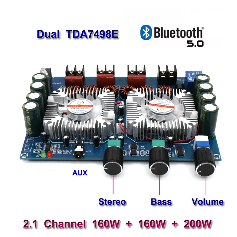 

TDA7498E 2*160W+220W Bluetooth 5.0 Power Subwoofer Amplifier Board 2.1 Channel Class D Home Theater Audio Stereo Equalizer Amp