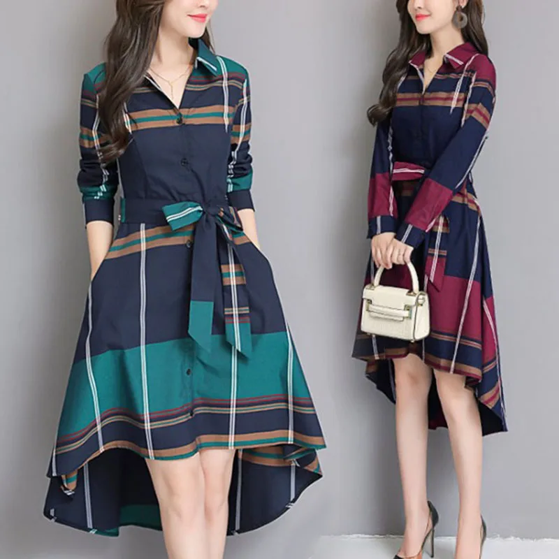 2019 весеннее и осеннее Новое Женское клетчатое платье с длинными рукавами а тип