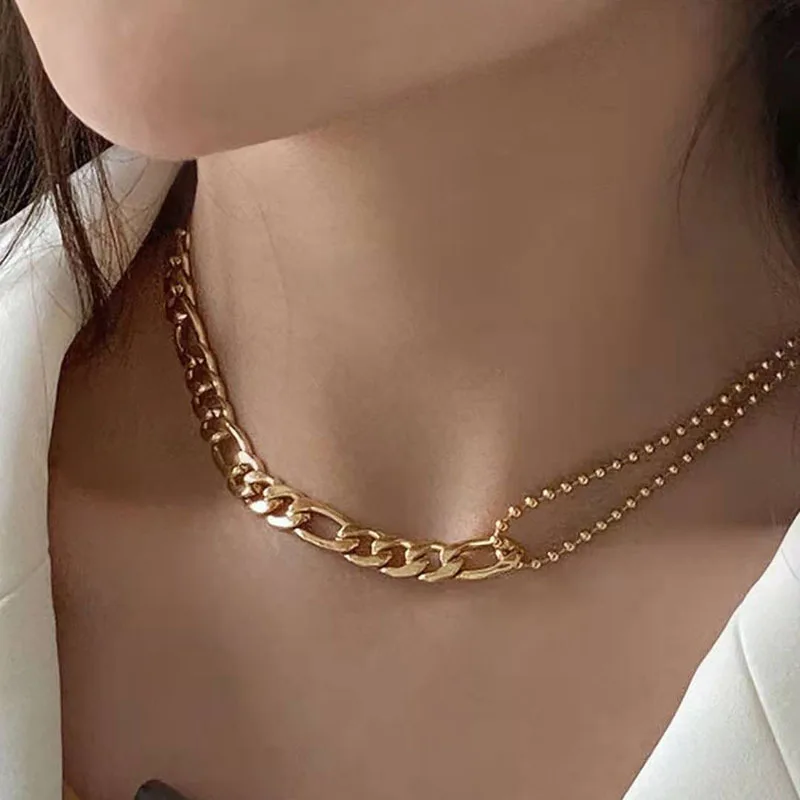 

High End Stainless Steel Jewelry Figaro Chain Beads Chain Mixed Necklace For Women