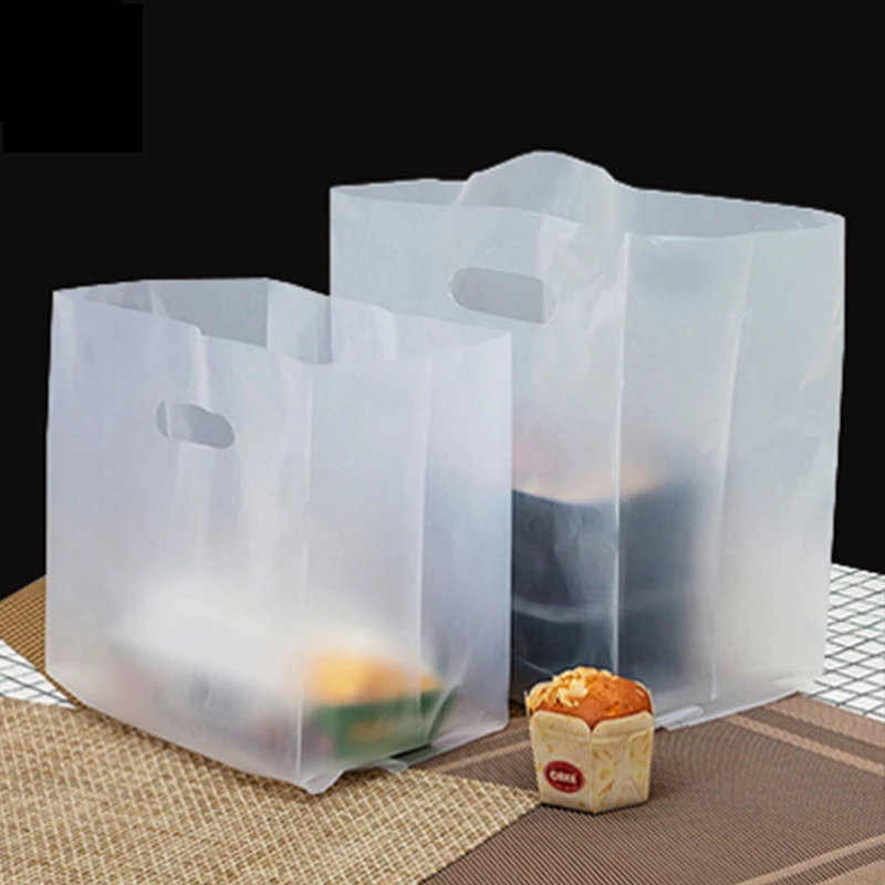 

50 Pcs Plastic Hand Bag Bakery Baking Cookies Pastry Nougat Food Takeaway Packaging Bags