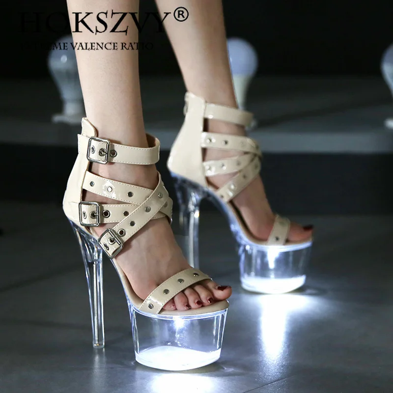 

HOKSZVY 181 Series 16.5 Cm Heel 7 Cm Platform Luminous Rivet Zipper Roman Sandals High Heel 17cm shoes for women sandals LFD
