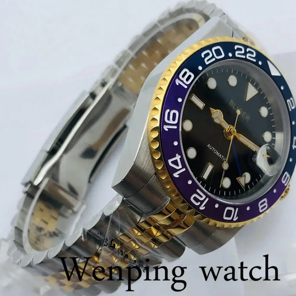 40mm Bliger Men's Top Luxury GMT Mechanical Watch Sapphire Glass Titanium Bezel Black Dial Date Luminous Automatic | Наручные часы