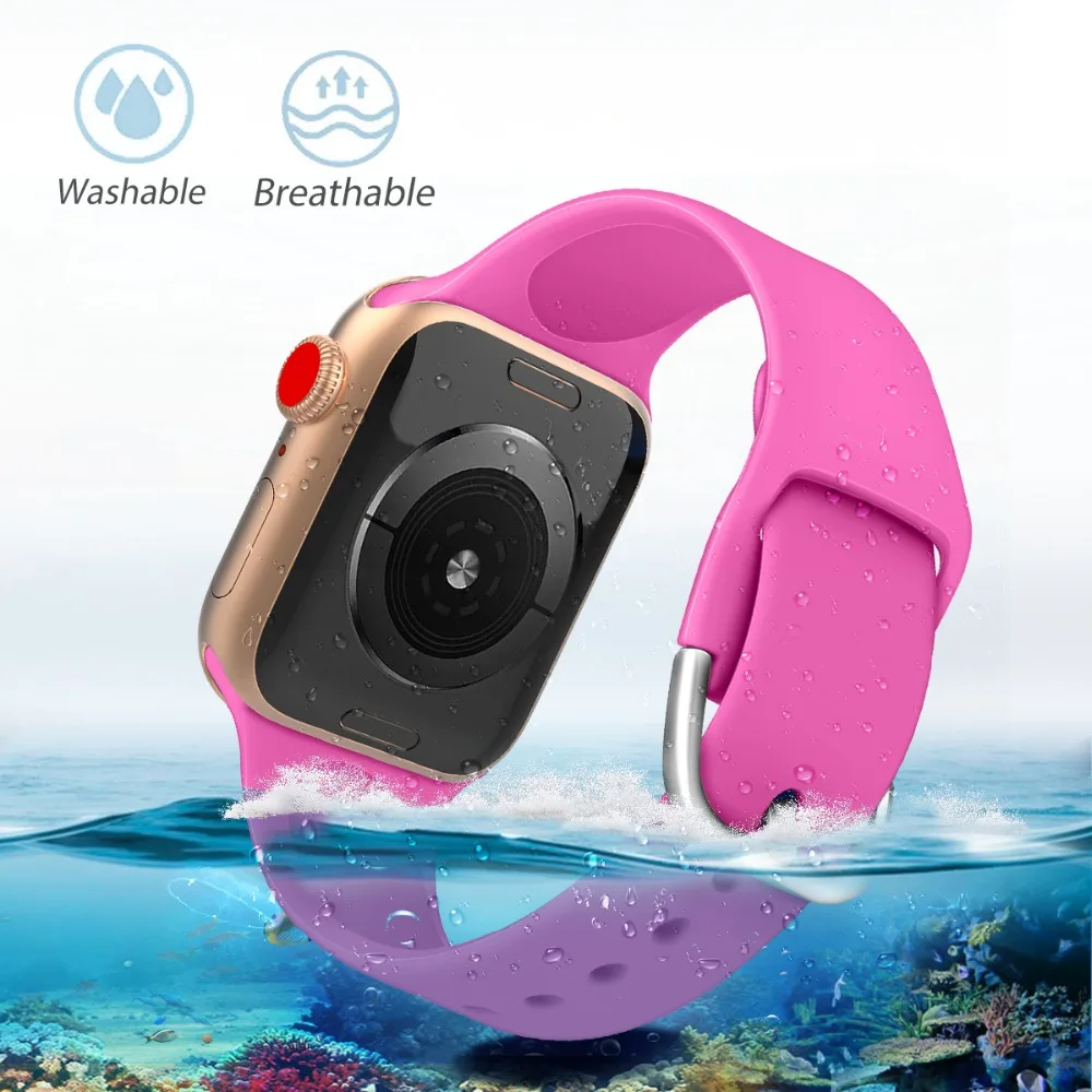 Силиконовый ремешок для наручных часов apple watch группа 44 мм 40 мм apple watch 5 4 ремешок 42 мм, 38 мм, версия наручных часов iwatch серии 5/4/3/2, correa, браслет