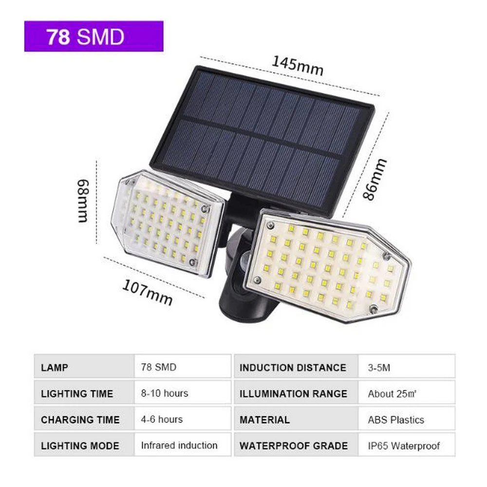 

Solar Wall Light LED Three Head Rotating New Human Body Induction Garden Light Landscape Waterproof Garden Outdoor Street Light