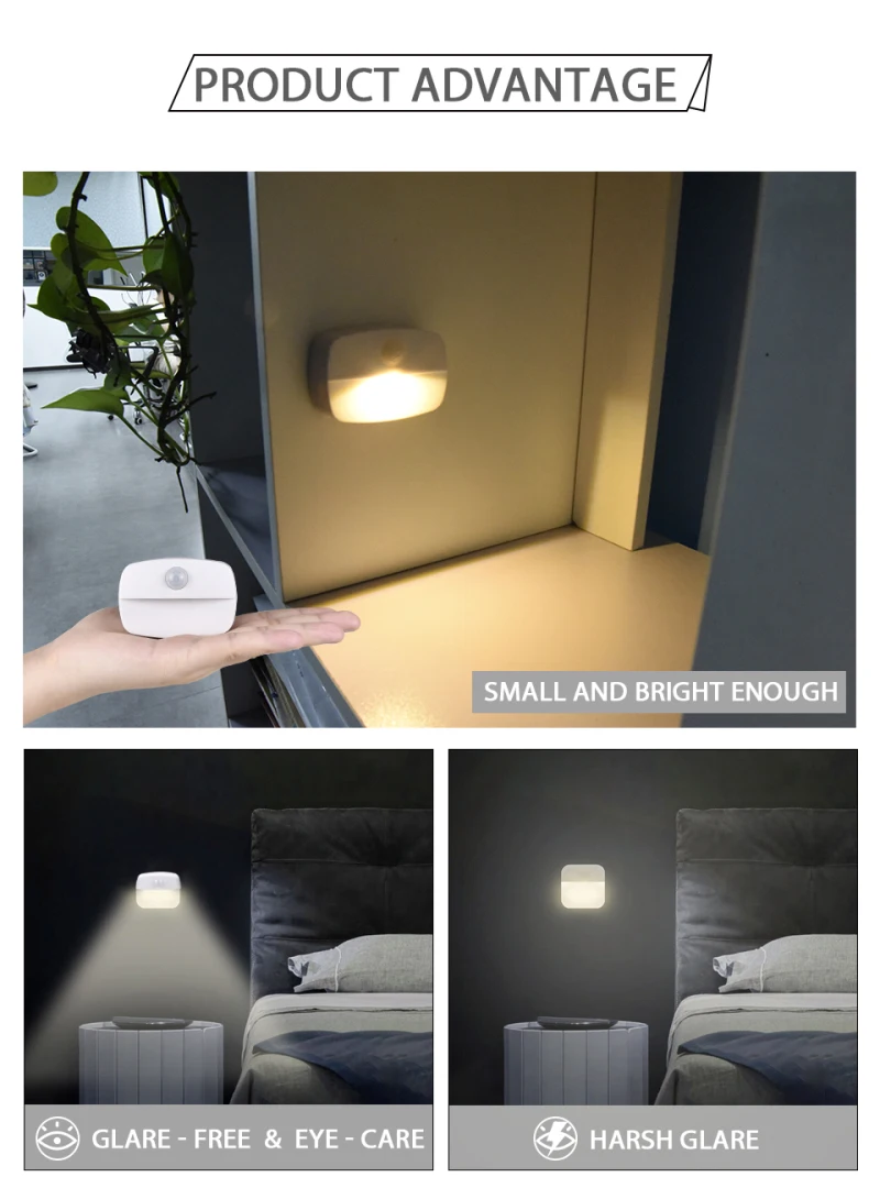 

2021 New LED Motion Sensor Light Battery Operated Wireless Wall Lamp Night Light No Glare Corridor Closet LED Cabinet Door Light