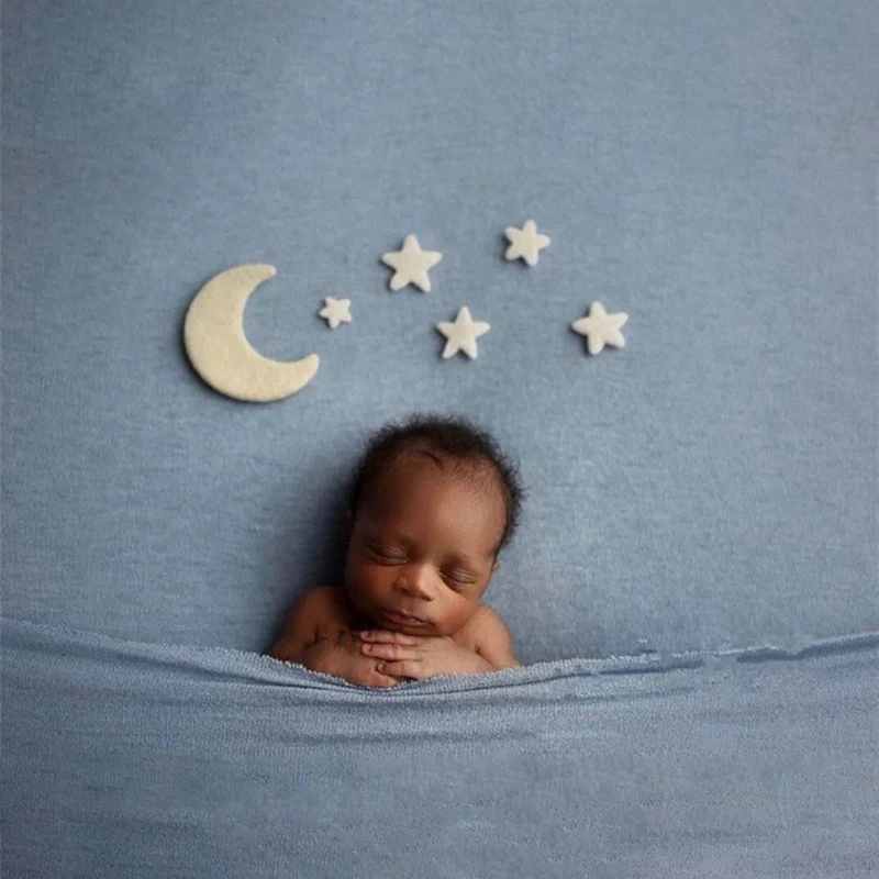 Accesorios de fotograf&iacute;a para beb&eacute; reci&eacute;n nacido, Mini Luna y estrellas de fieltro de lana, accesorios de decoraci&oacute;n para sesi&oacute;n de fotos infantil-4