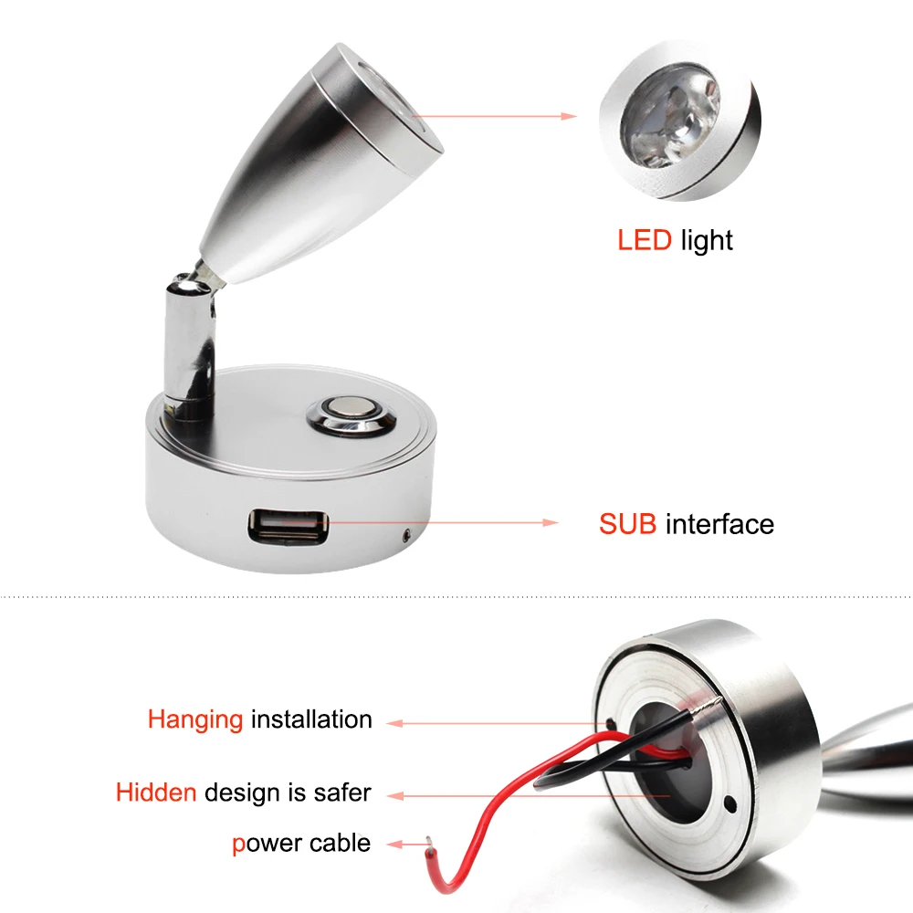 12V Кровать Лампа 180 градусов вращения многоцелевые камперы Led RV светильник для