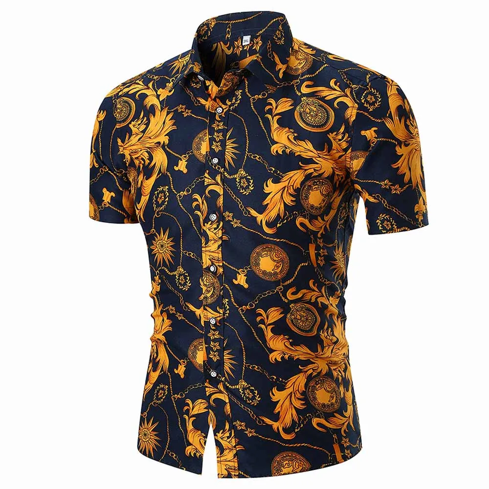 

2021 New Fashion Personality Men's Summer Casual Shirts Slim Short Sleeve Printed Shirt Top Blouse Male Clothing Plus Size
