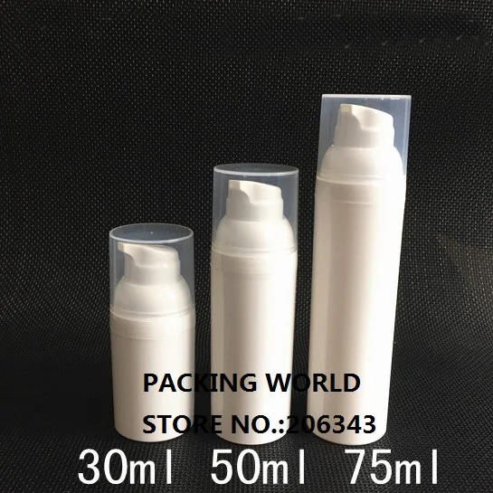 

75ML white plastic airless bottle with white airless pump transparent lid for essence/serum/lotion/foundation/lotion using