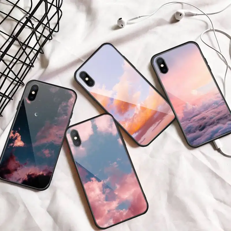 

sky space Sunset Cloud Art Phone Case Tempered glass For iphone 6 6S 7 8 plus X XS XR 11 12 mini PRO MAX COVER