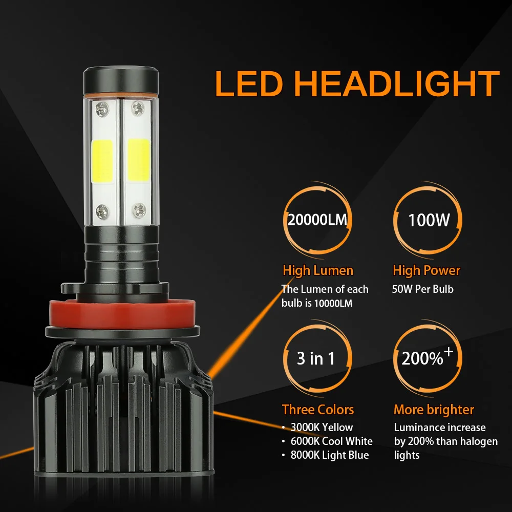 Zdatt H11 led лампы для авто головной светильник H1 HB3 HB4 H8 H4 H7 светодиодные Canbus 20000LM 100 Вт