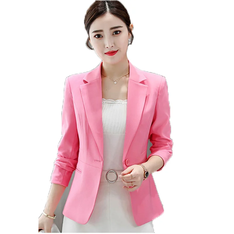

New Blazer Coat Women's Spring Autumn Plus Size 2021 Fashion Top Temperament Slim Long Sleeve Pink Light Blue Blazer Coat GH291