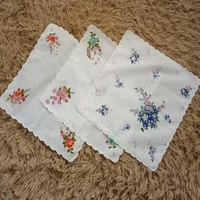 5pcslot vintage flower women square lady handkerchief white lace printed children cotton wedding hand towel hanky random colors