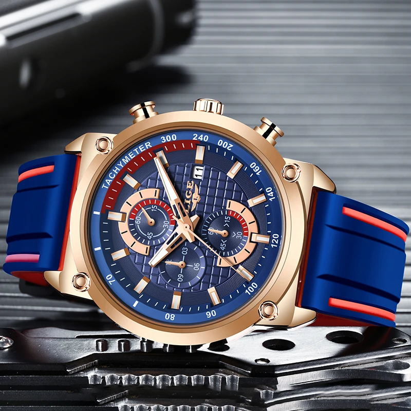 Часы наручные LIGE Мужские кварцевые роскошные брендовые уникальные спортивные