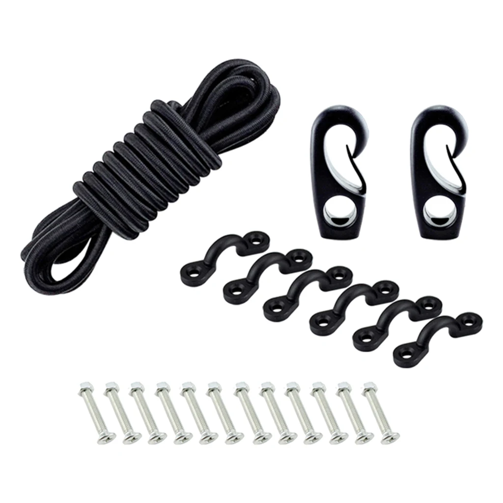

Kayak Canoe Boat Bungee Kit Tie Down 8ft Elastic Cord 6pcs Padeyes 12pcs Screws