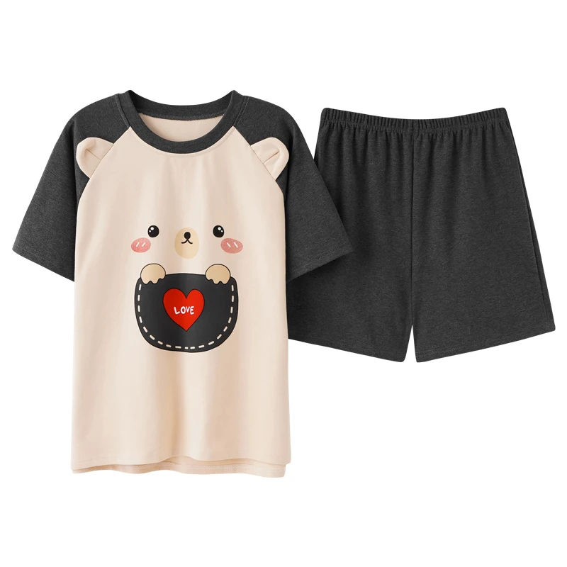 

Animal Cartoon Print Kawaii Sleepwear Home Wear Suit Spring Summer Patchwork Round Neck Cute Ladies Casual Soft Loose Sleepwear