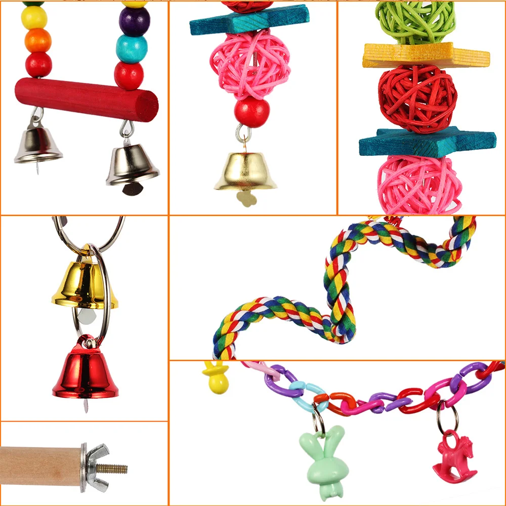 7 шт. комбинированные игрушки попугай товары для птиц игрушка укуса Попугай Птицы