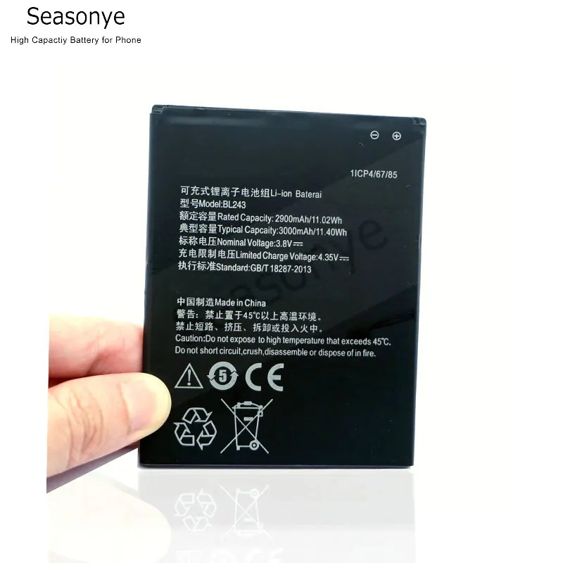 Seasonye 2900mAh / 11.02Wh BL243 BL 243 телефонный Сменный аккумулятор для lenovo Lemon K3 Note K50-T5 A7000 A5500