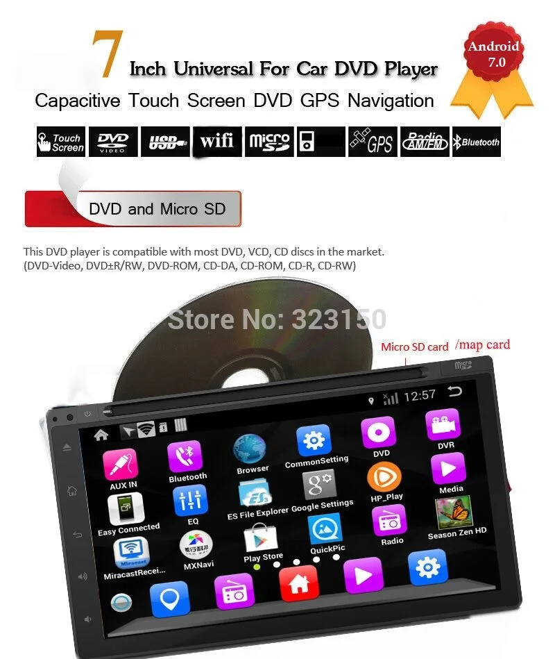 Автомобильный dvd-плеер на основе Android универсальный двойной 2 din 7 дюймов GPS стерео