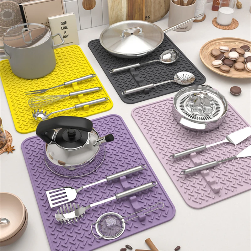 

Silicone Cool Tool Counter Protector Anti-Slip Mat Pot Holder Heat-Resistant Trivet Table Placement Kitchen Utensils Coasters
