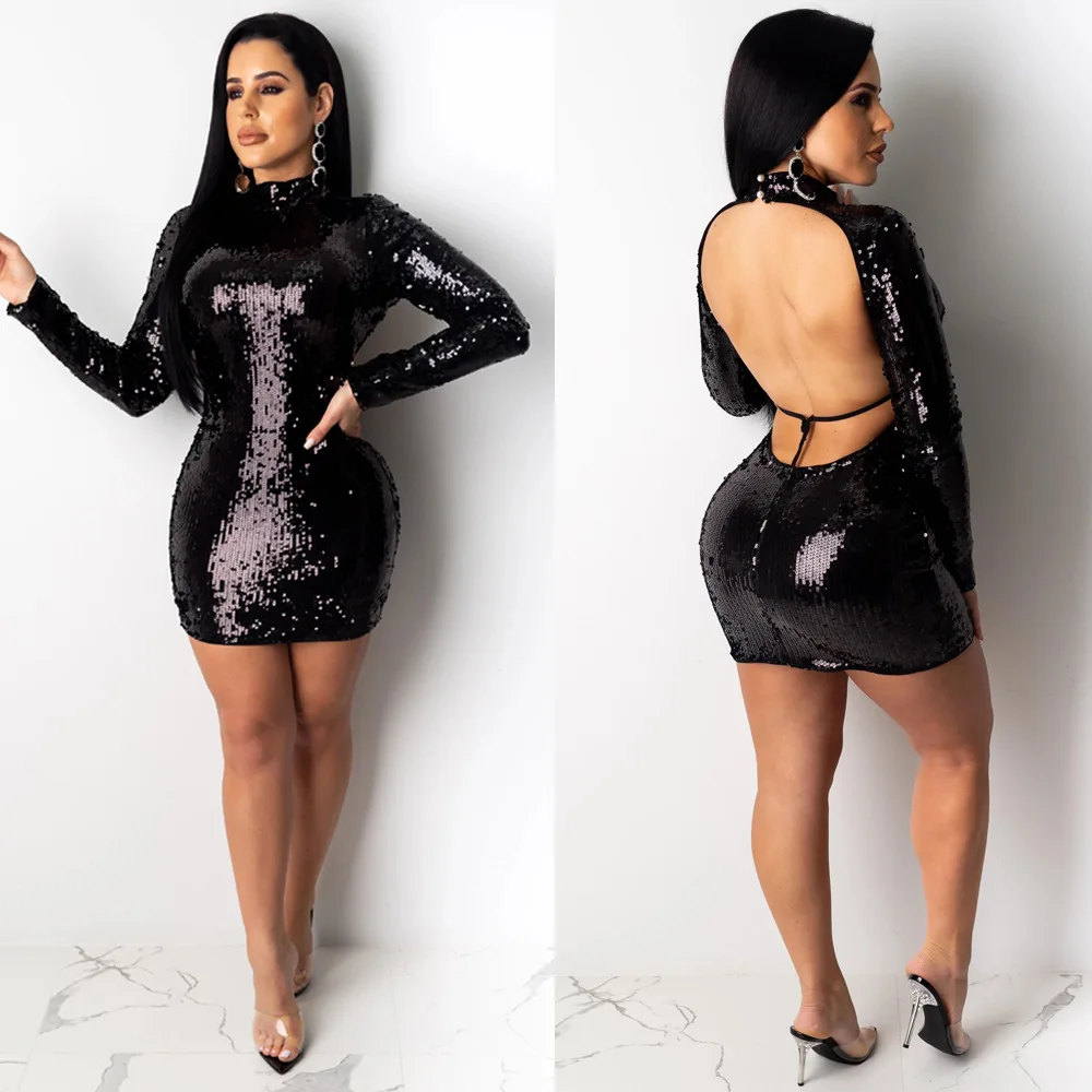 Echoine Sequin сексуальное Клубное облегающее мини платье с длинным рукавом и открытой