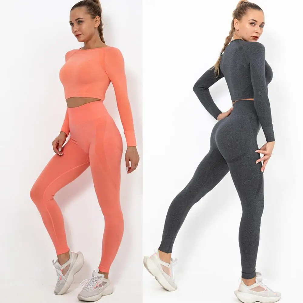 

Solid Yoga Suit Women sleeve t shirt Seamless Leggings Sets Gym Fitness Clothes Cycling shorts Sport Push ups Training Tracksuit