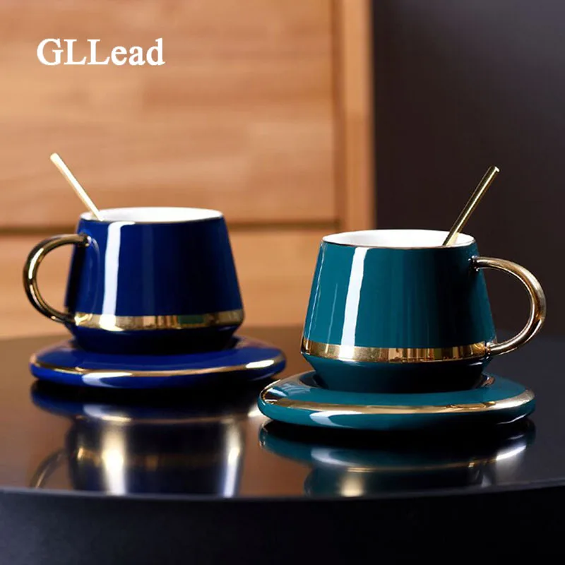 

GLLead 180ML Ceramic Tea Cup Set Coffee Cups and Saucer European Style Breakfast Milk Cup Home Office Teacup Porcelain Drinkware