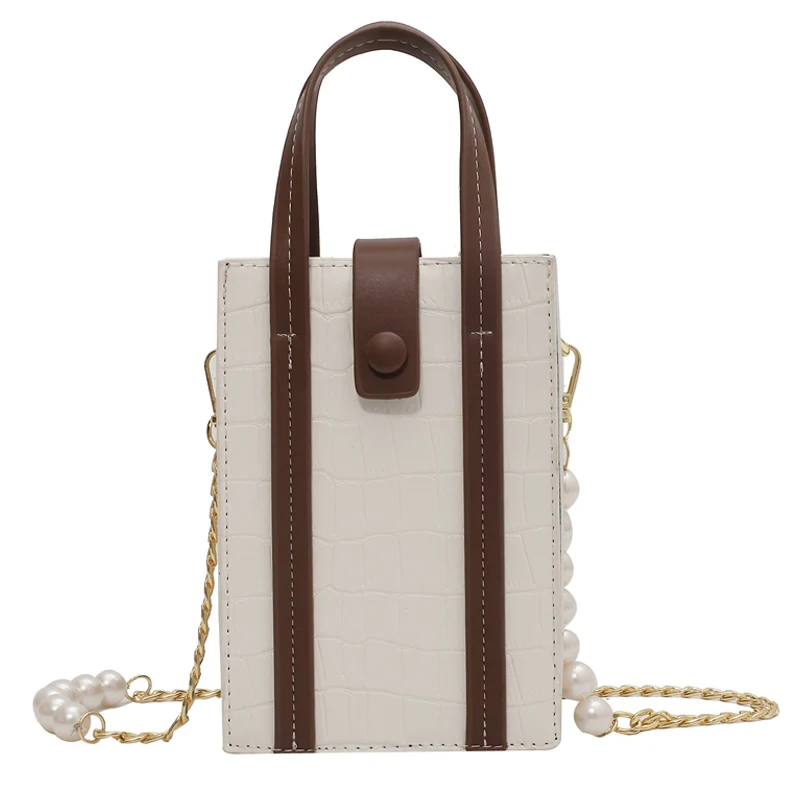 

Luxury Pearl Vertical Single Shoulder Bag 2021 Summer New Fashion Designer Crossbody Bag Portable Tote Bag