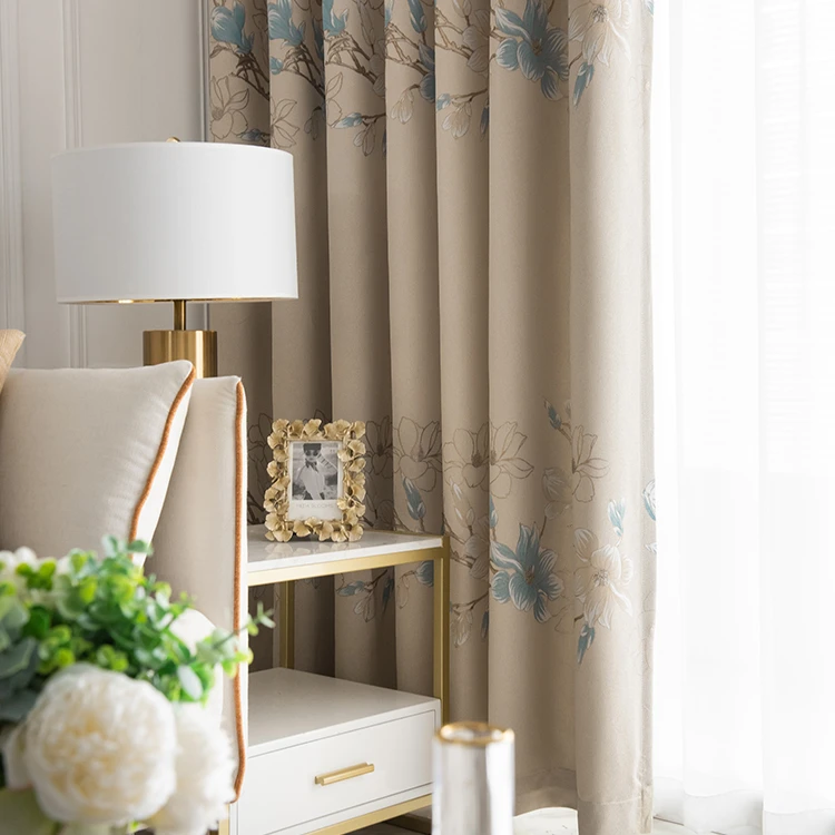 

Luxury Blackout Curtains for Living Room Bedroom Thick Floral Curtain Cotton Linen Blinds Insulation Drapes Window Screen Decor