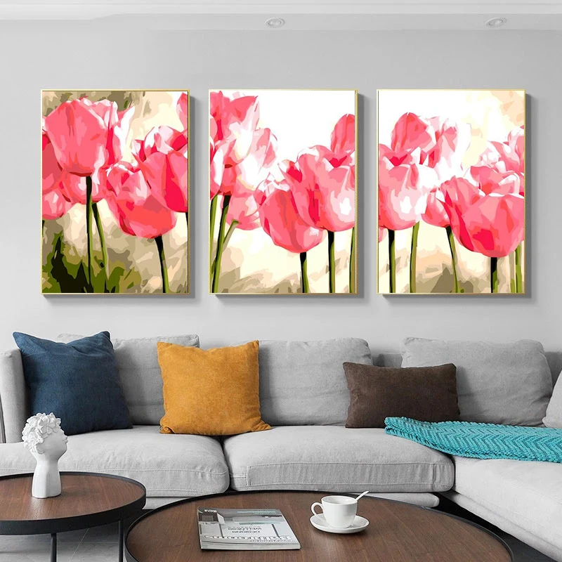 

Gatyztory 3pcs Tulips Paint By Numbers For Adults Children Flower HandPainted Oil Painting Canvas DIY Gift Home Decor 40Ã—50cm