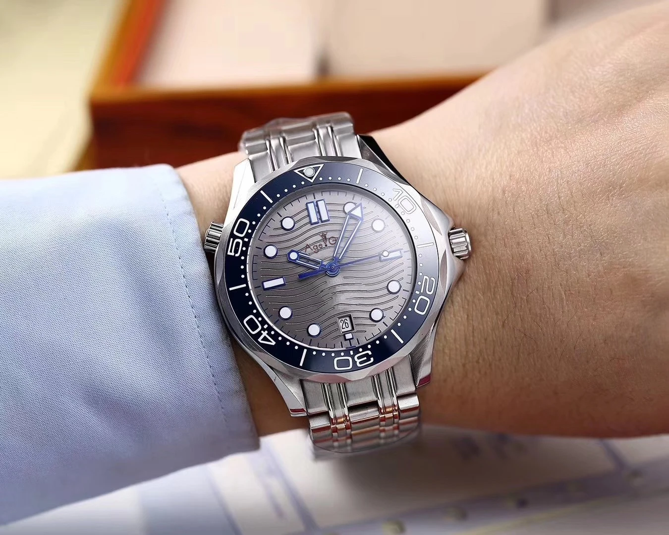 

Classic New Men Automatic Mechanical Watch Blue Black Grey James Bond 007 Ceramic Bezel Crystal Sapphire Sport Limited AAA+