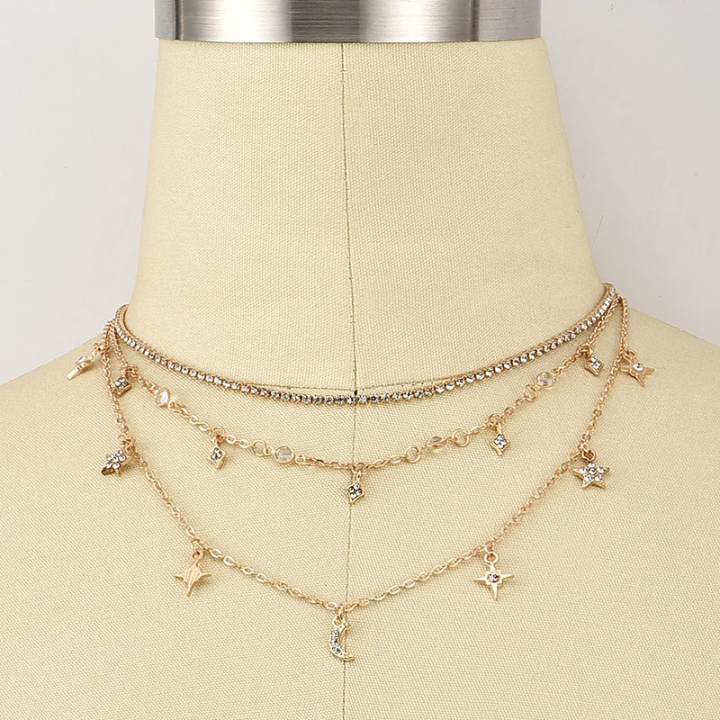 3 шт./компл. женские ожерелья изысканные кристаллы луна звезды кулон бисер