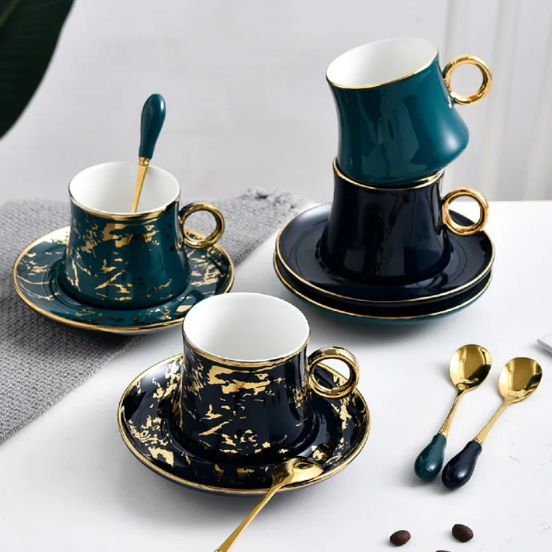 

Big Ceramic Green Coffee Cup European Small Luxury teacups bone china textured porcelain tea cup and saucer set 2020 new II50BYD