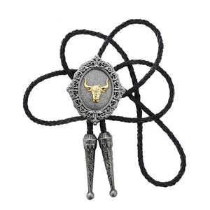 Аксессуары для мужчин, кожаная веревочная цепочка, золотая голова быка, винтажный Западный Боло, шейный галстук, аксессуары, новинка, подарок