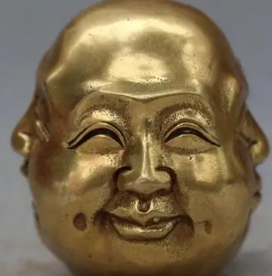 Китайская бронзовая резьба 4 лица Будда счастливый сердитый грусть удовольствие
