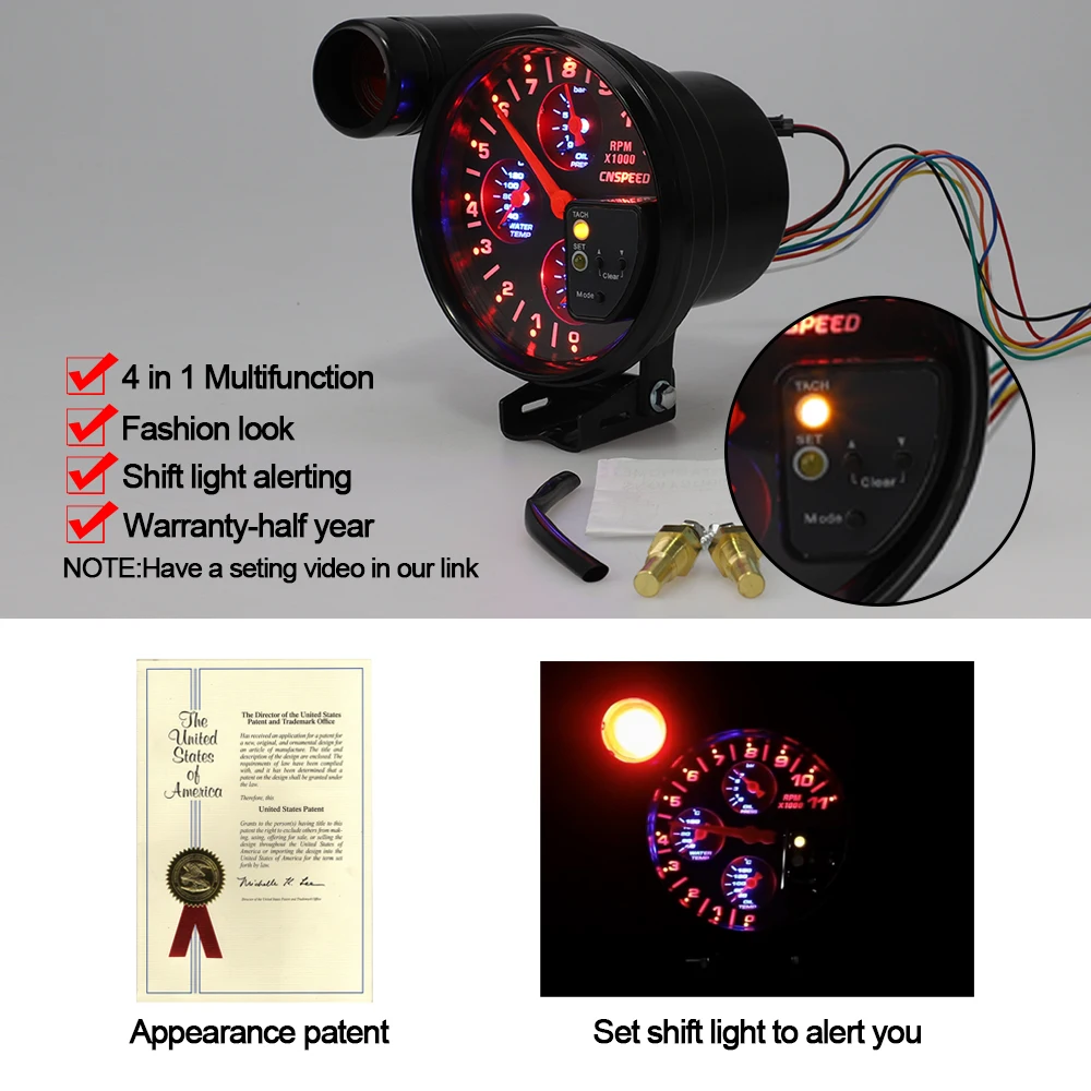 5 &quot4 в 1 Тахометр для автомобиля измеритель оборотов минуту датчик температуры