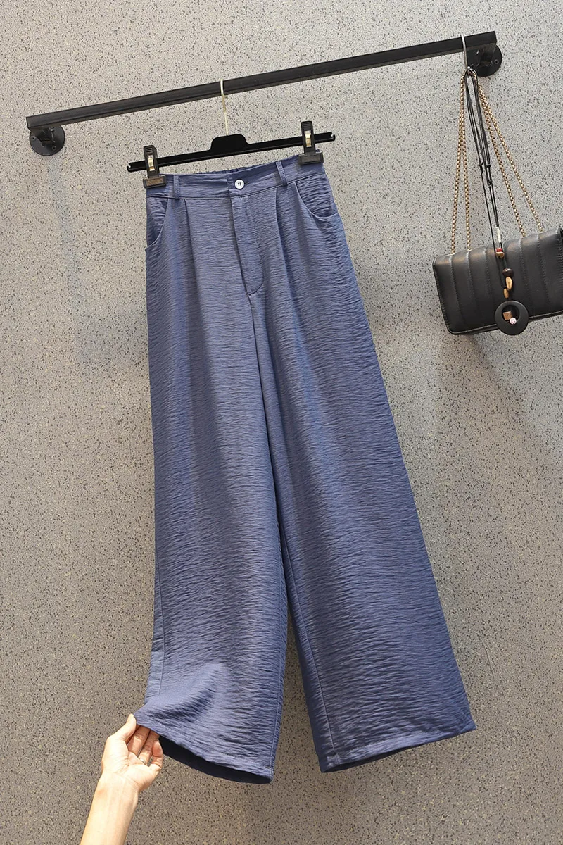 

Nkandby Plus Size Women Trousers 2021 Summer Fashion Pleated Elastic Waist Thin Wide Leg Pants Loose Korean Floor Pants Female