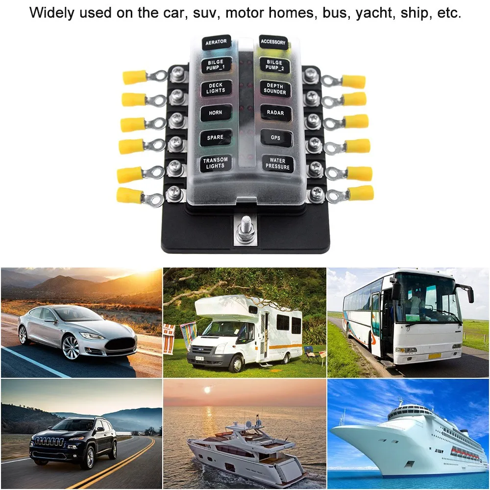 10 предохранителей для автомобилей лодок морских грузовиков клеммы 12-ходовой