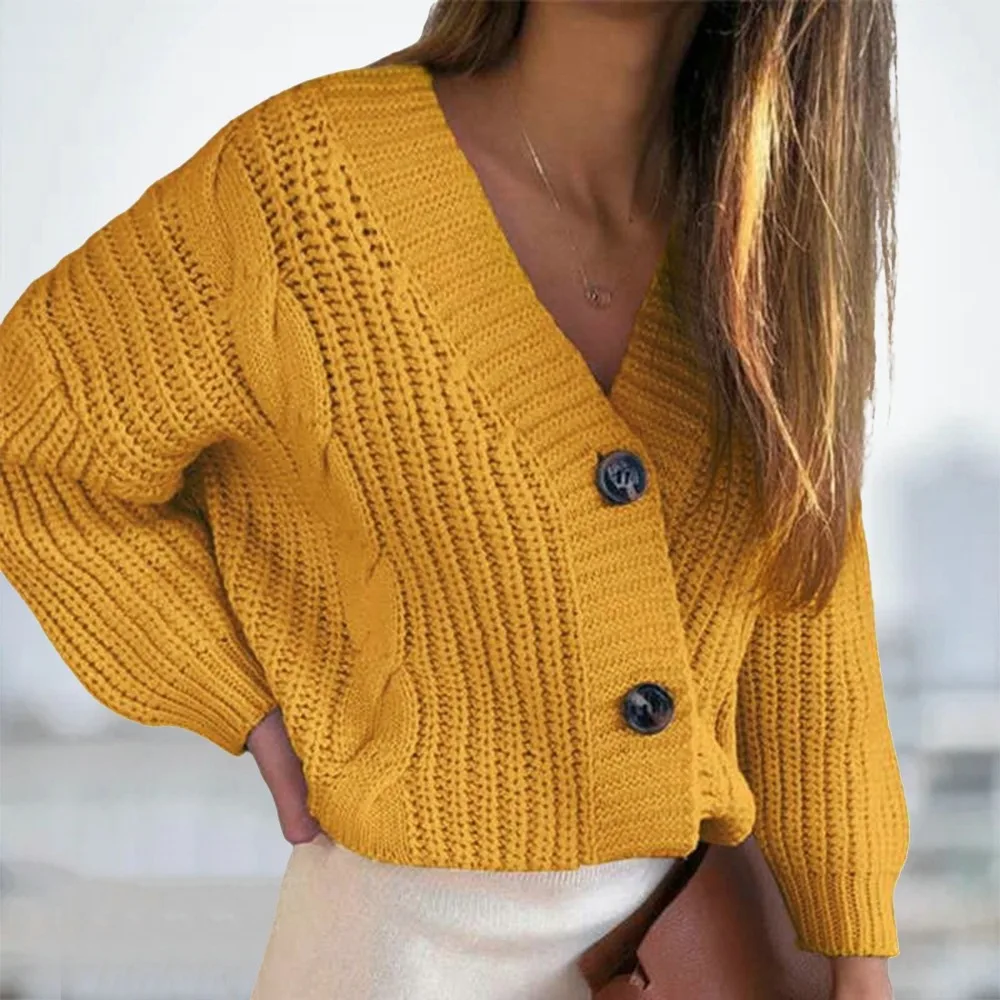 

Women Short Cardigan Knitted Sweater Autumn Winter Long Sleeve V neck Jumper Cardigans Casual Streetwear Fashion Pull Femme Coat